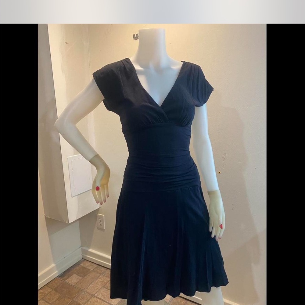 Velvet Black Midi Dress with V-Neck